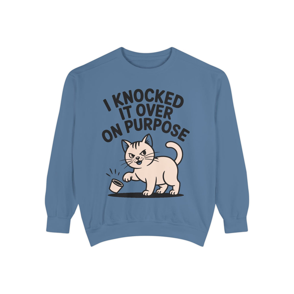 Funny Cat Sweatshirt, I Knocked It Over On Purpose Crewneck, Cute Cat Lover Gift, Embroidered Patch Style Cat Sweatshirt