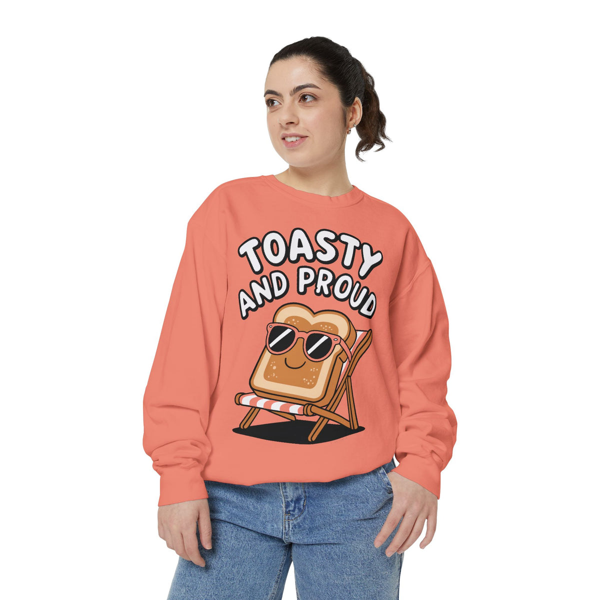 Toasty And Proud Sweatshirt, Funny Toast Bread Crewneck, Cute Beach Chair Toast Embroidered Sweatshirt, Funny Food Lover Gift