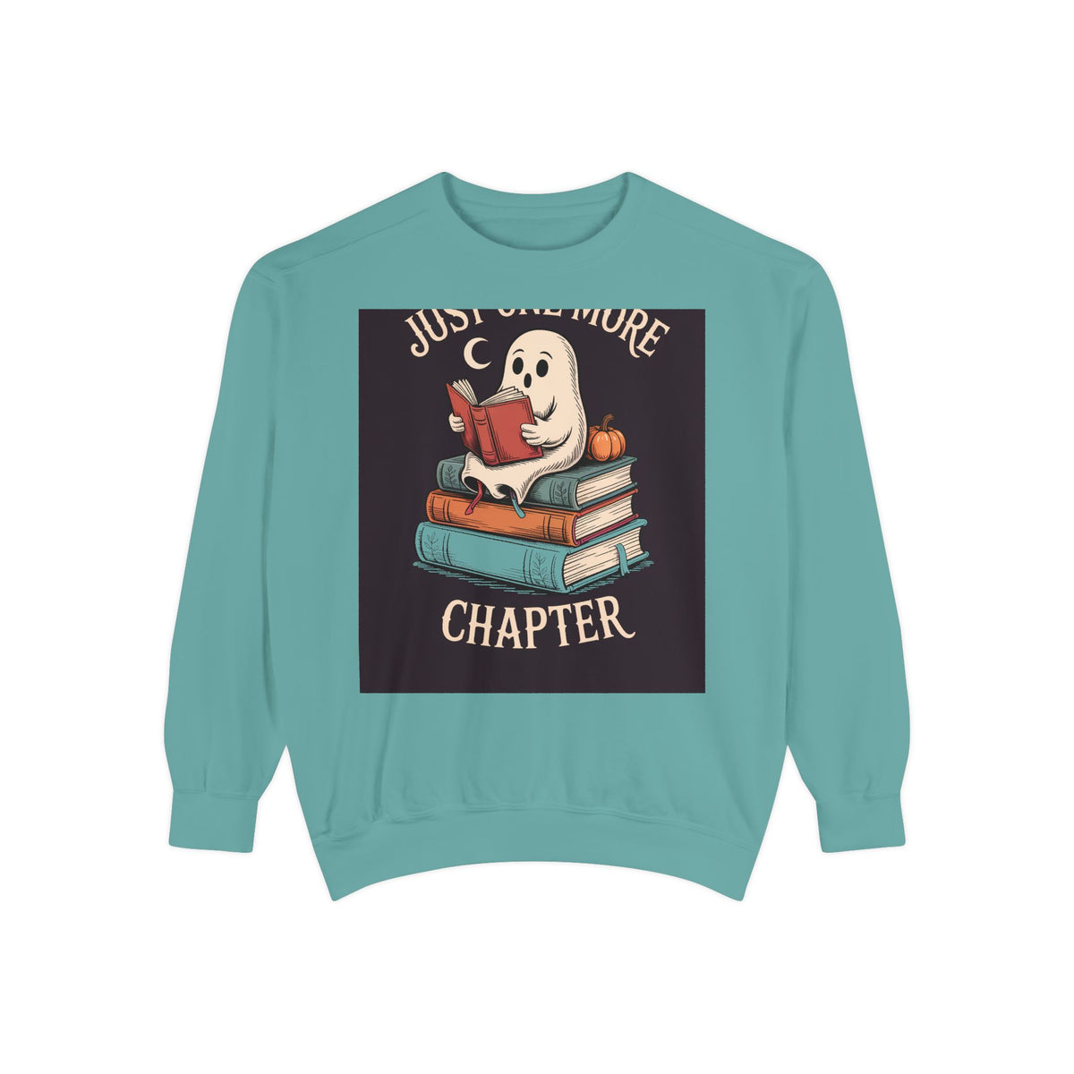 Just One More Chapter Ghost Sweatshirt, Halloween Reading Crewneck, Bookish Ghost Embroidered Sweatshirt, Spooky Season Book Lover Gift