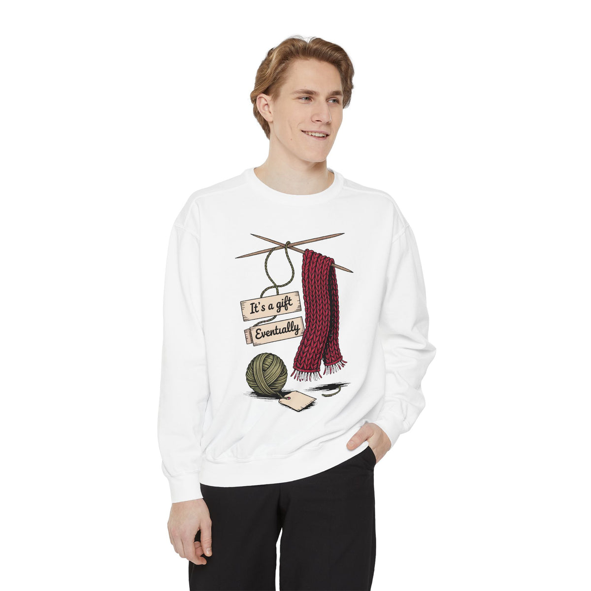 Knitter Christmas Sweatshirt, It's A Gift Eventually, Funny Knitting Crewneck, Christmas Gift For Knitter, Yarn Lover Sweatshirt, Crafter H…