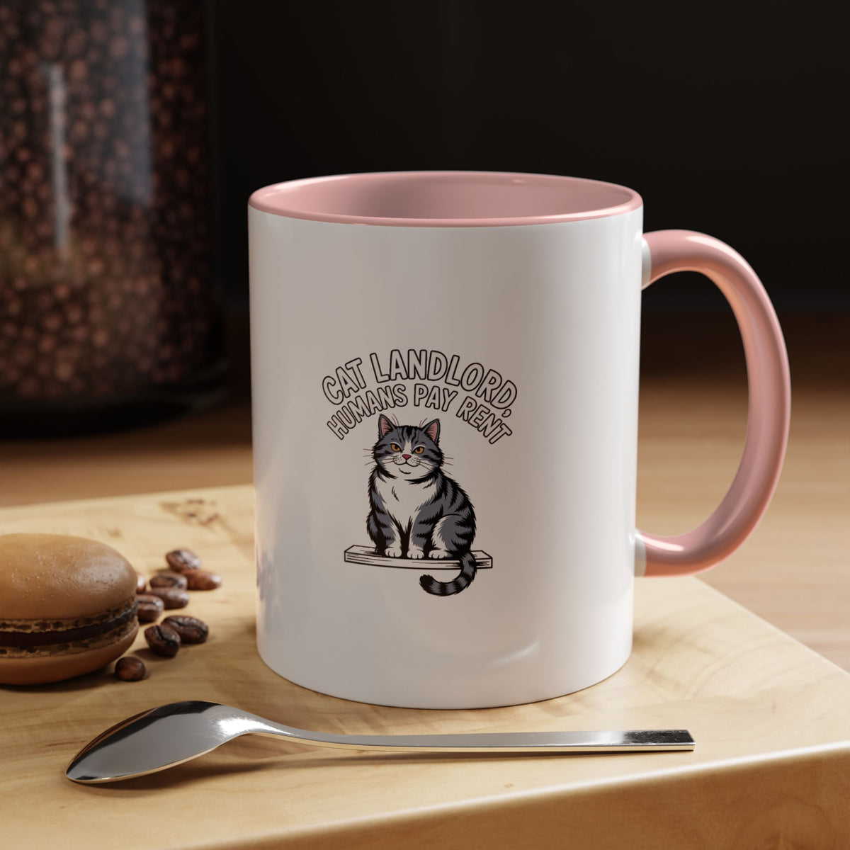 Cat Landlord Mug, Funny Cat Owner Coffee Cup, Humans Pay Rent Mug, Cute Cat Lover Gift, Smug Cat Ceramic Mug