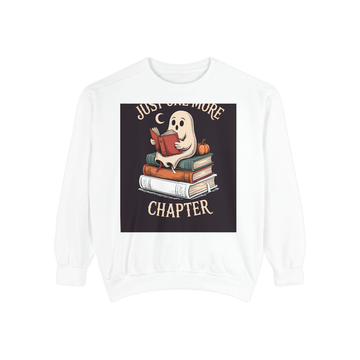 Just One More Chapter Ghost Sweatshirt, Halloween Reading Crewneck, Bookish Ghost Embroidered Sweatshirt, Spooky Season Book Lover Gift