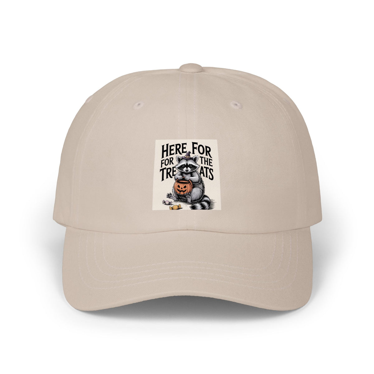 Here For The Treats Raccoon Dad Cap, Funny Halloween Hat, Vintage Trick or Treat Embroidered Cap, Spooky Season Gift