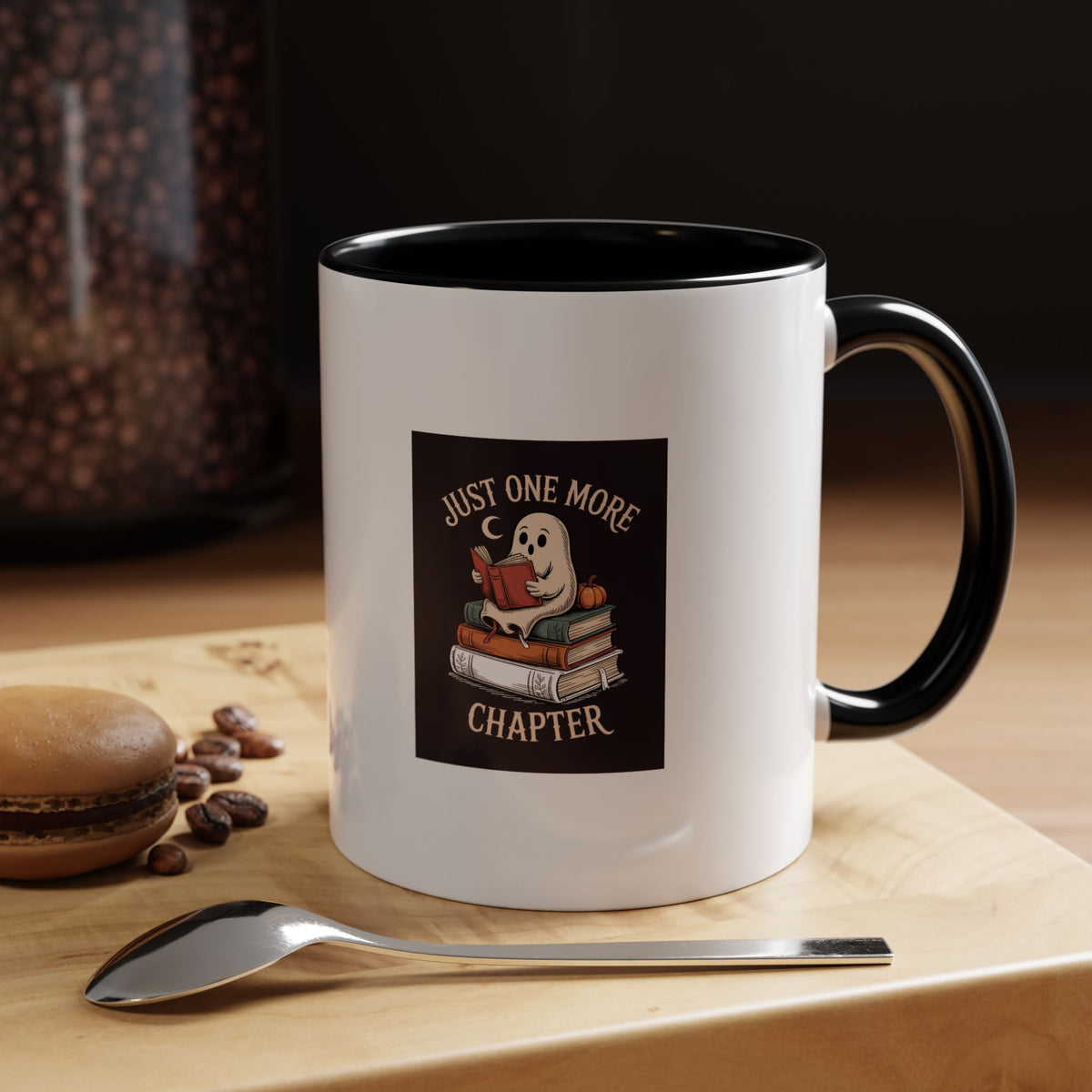 Just One More Chapter Ghost Mug, Halloween Reading Mug, Bookish Ghost Coffee Cup, Cozy Fall Book Lover Gift, Spooky Season Mug