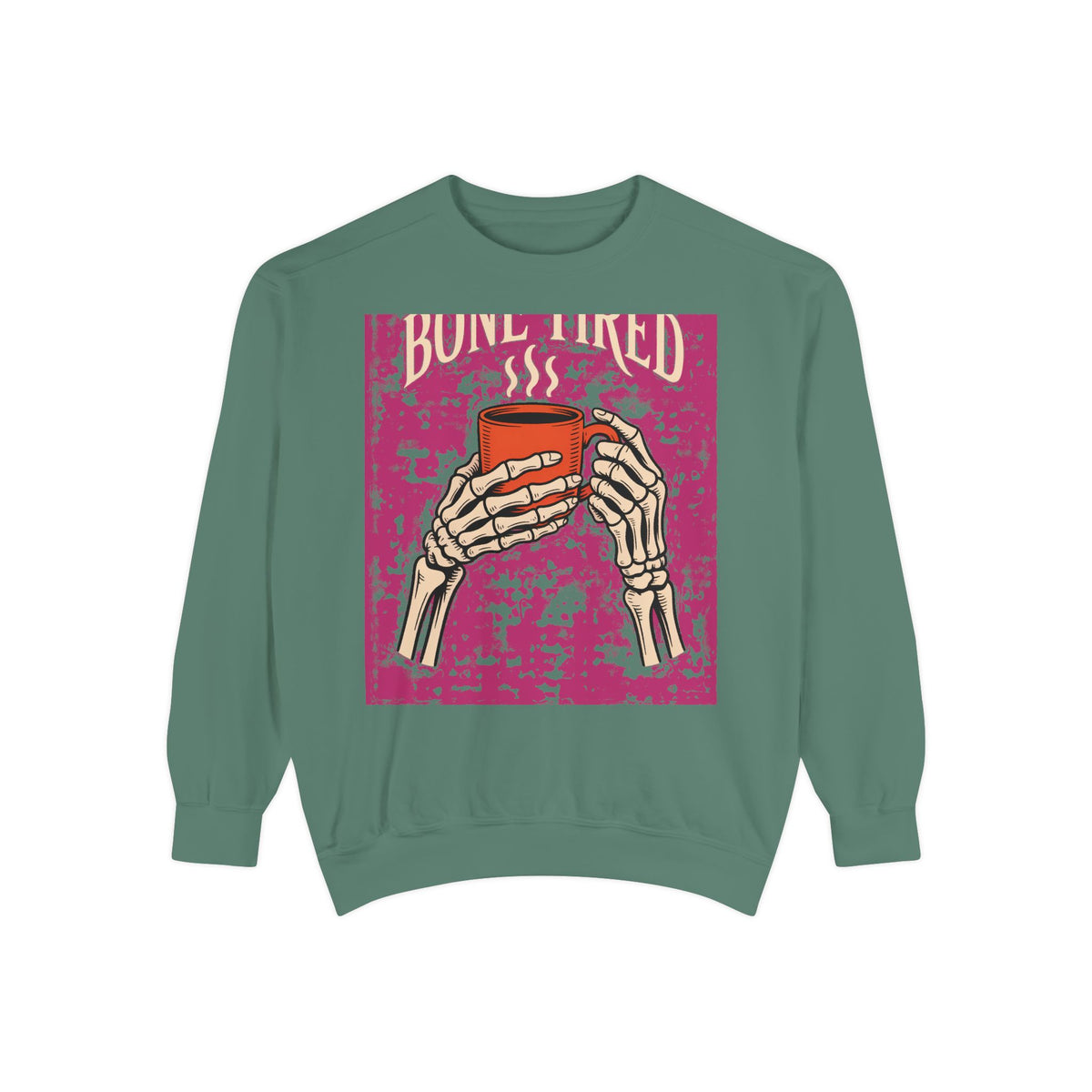 Bone Tired Coffee Sweatshirt, Halloween Skeleton Hands Mug Crewneck, Vintage Spooky Season Coffee Lover Gift, Funny Fall Sweatshirt