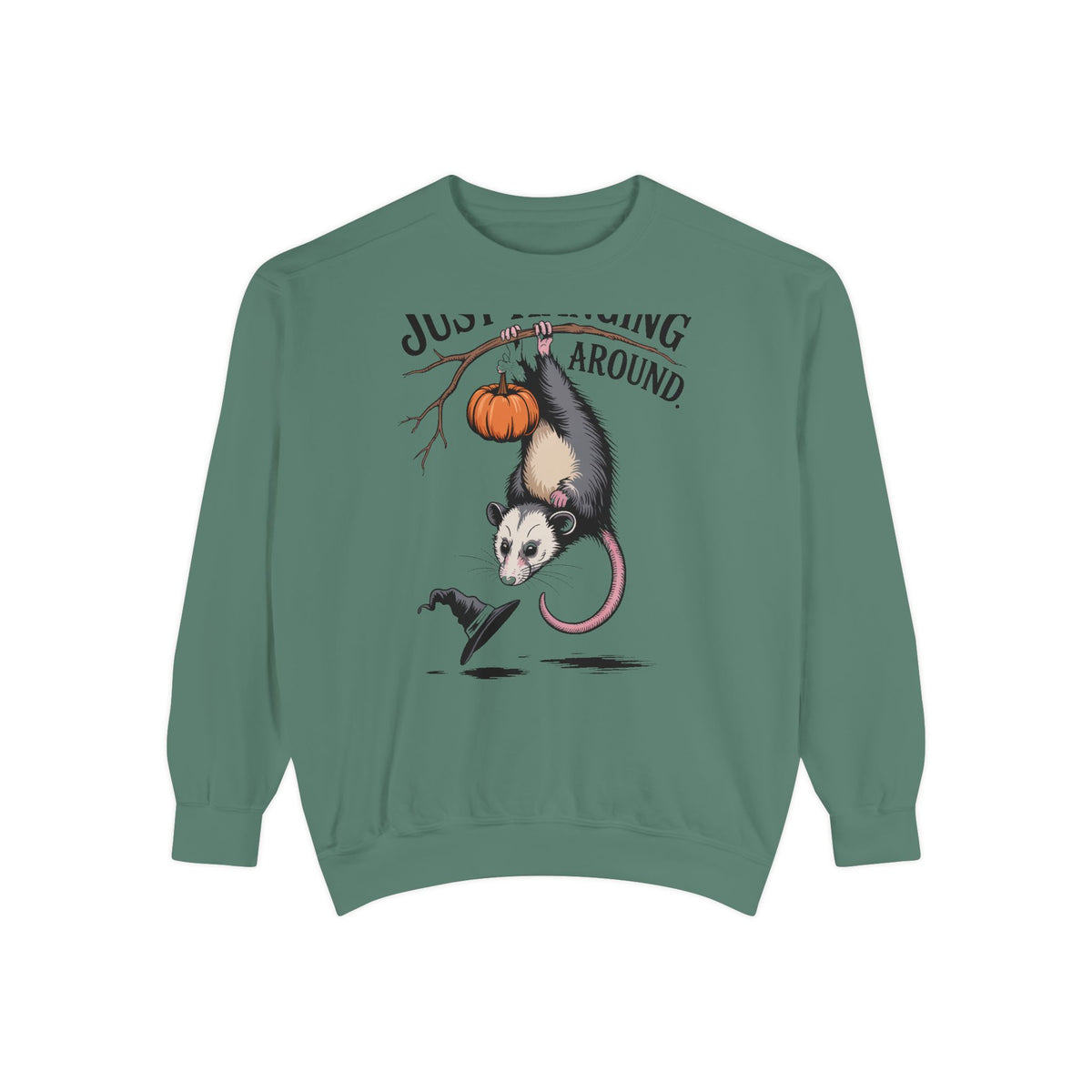 Just Hanging Around Opossum Sweatshirt, Vintage Halloween Crewneck, Funny Opossum Jack-o'-Lantern Shirt, Spooky Season Gift