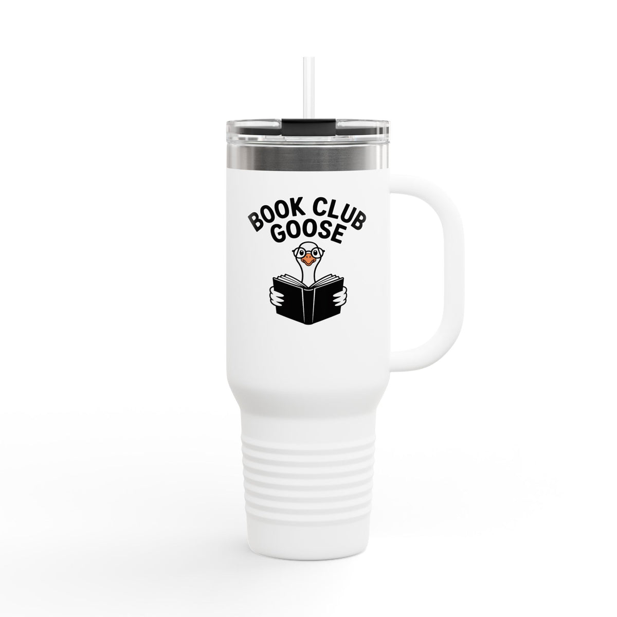 Book Club Goose Travel Mug 40oz, Funny Reading Goose Tumbler, Bookworm Gift, Cute Bird Lover Insulated Cup With Handle And Straw