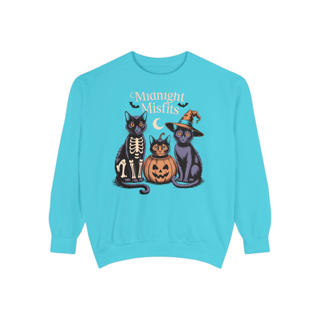 The Midnight Misfits Cats Halloween Sweatshirt, Funny Black Cat Costume Crewneck, Spooky Season Cat Lover Gift