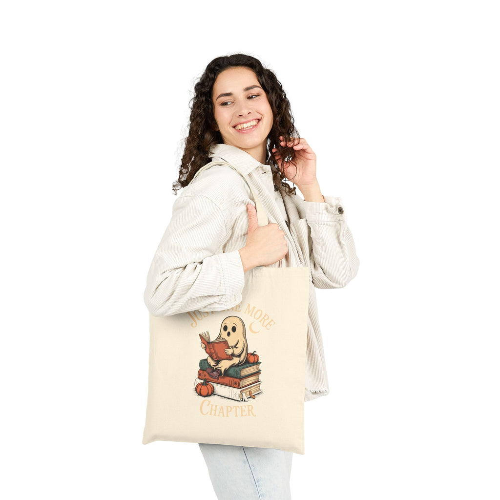 Just One More Chapter Ghost Tote Bag, Halloween Reading Tote, Bookish Ghost Canvas Bag, Spooky Season Book Lover Gift