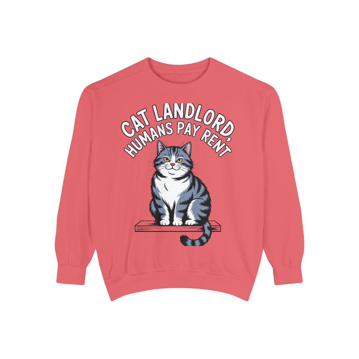 Cat Landlord Sweatshirt, Funny Cat Owner Gift, Humans Pay Rent Crewneck, Cute Fat Cat Sweatshirt, Embroidered Patch Style Sweatshirt