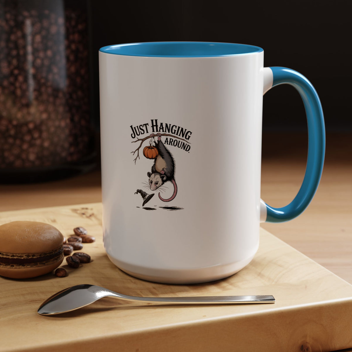 Just Hanging Around Opossum Mug, Funny Halloween Coffee Cup, Vintage Possum Witch Hat Mug, Spooky Season Gift, Halloween Mug