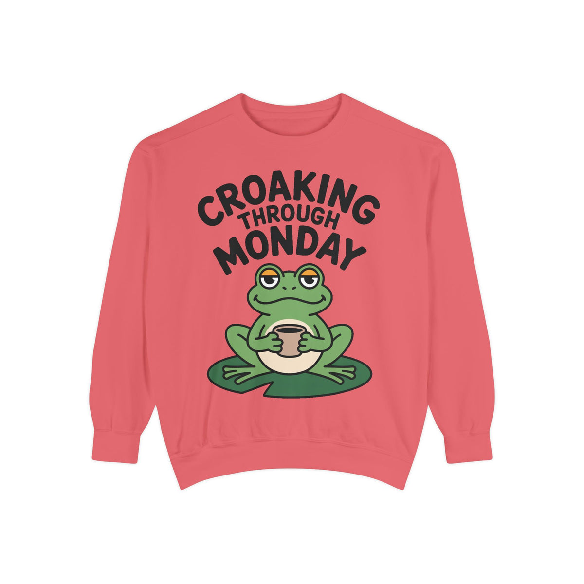Croaking Through Monday Sweatshirt, Funny Tired Frog Crewneck, Cute Coffee Frog Sweatshirt, Frog Lover Gift