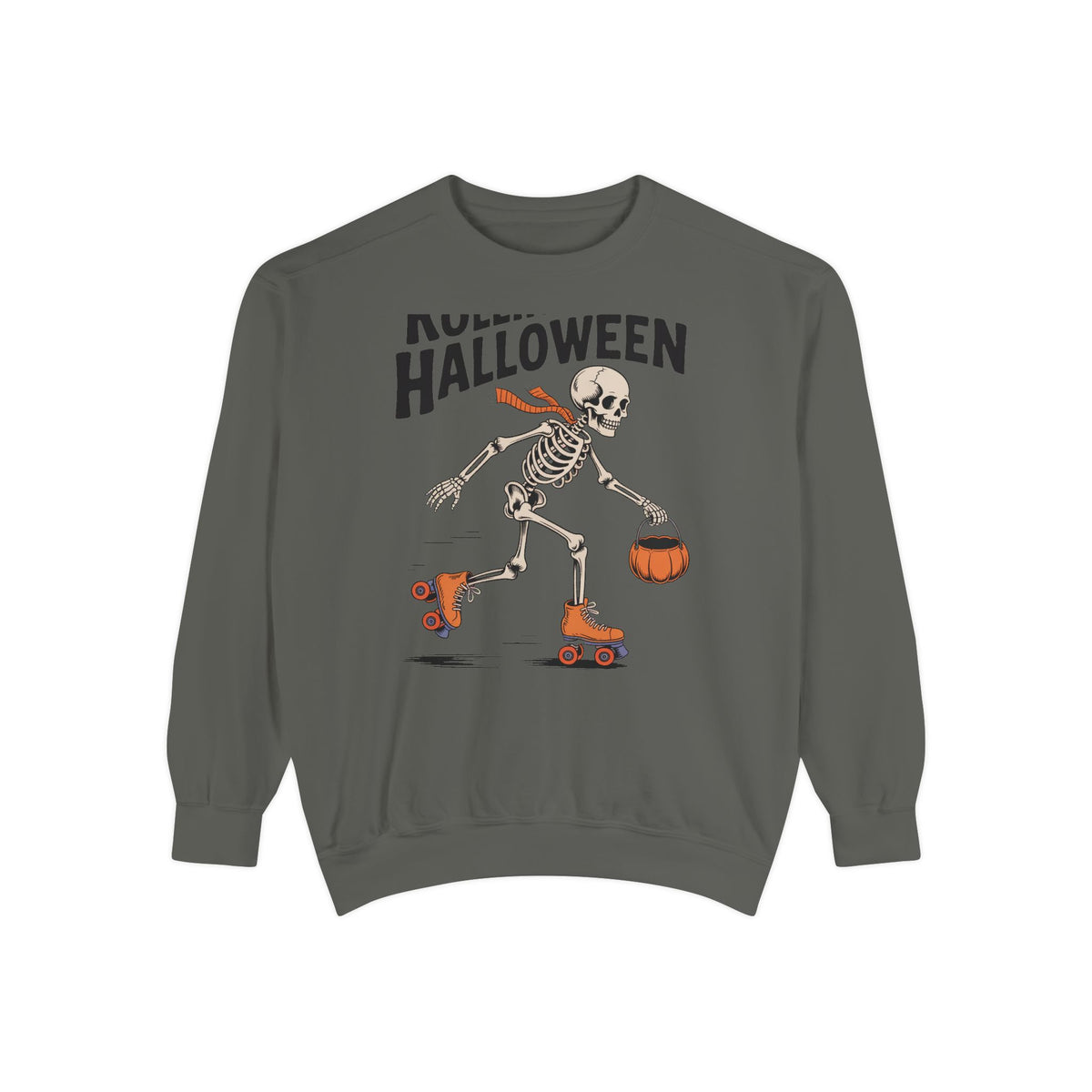 Rolling Into Halloween Skeleton Sweatshirt, Retro Roller Skate Skeleton Crewneck, Funny Halloween Gift, Vintage Spooky Season Sweatshirt