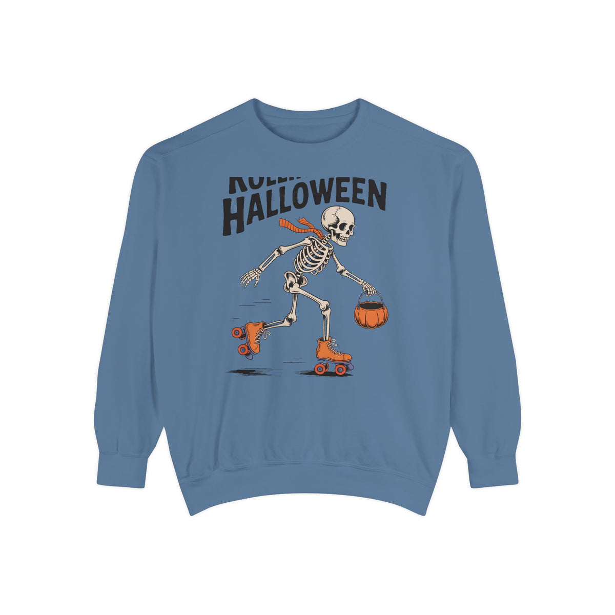 Rolling Into Halloween Skeleton Sweatshirt, Retro Roller Skate Skeleton Crewneck, Funny Halloween Gift, Vintage Spooky Season Sweatshirt