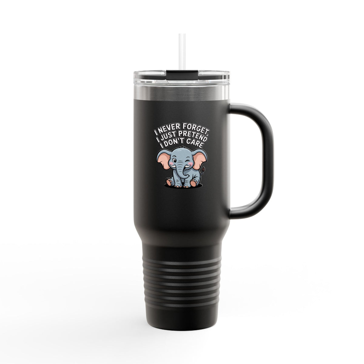 Funny Elephant Travel Mug, I Never Forget Quote Tumbler, Sarcastic Elephant Gift, 40oz Insulated Mug with Handle and Straw