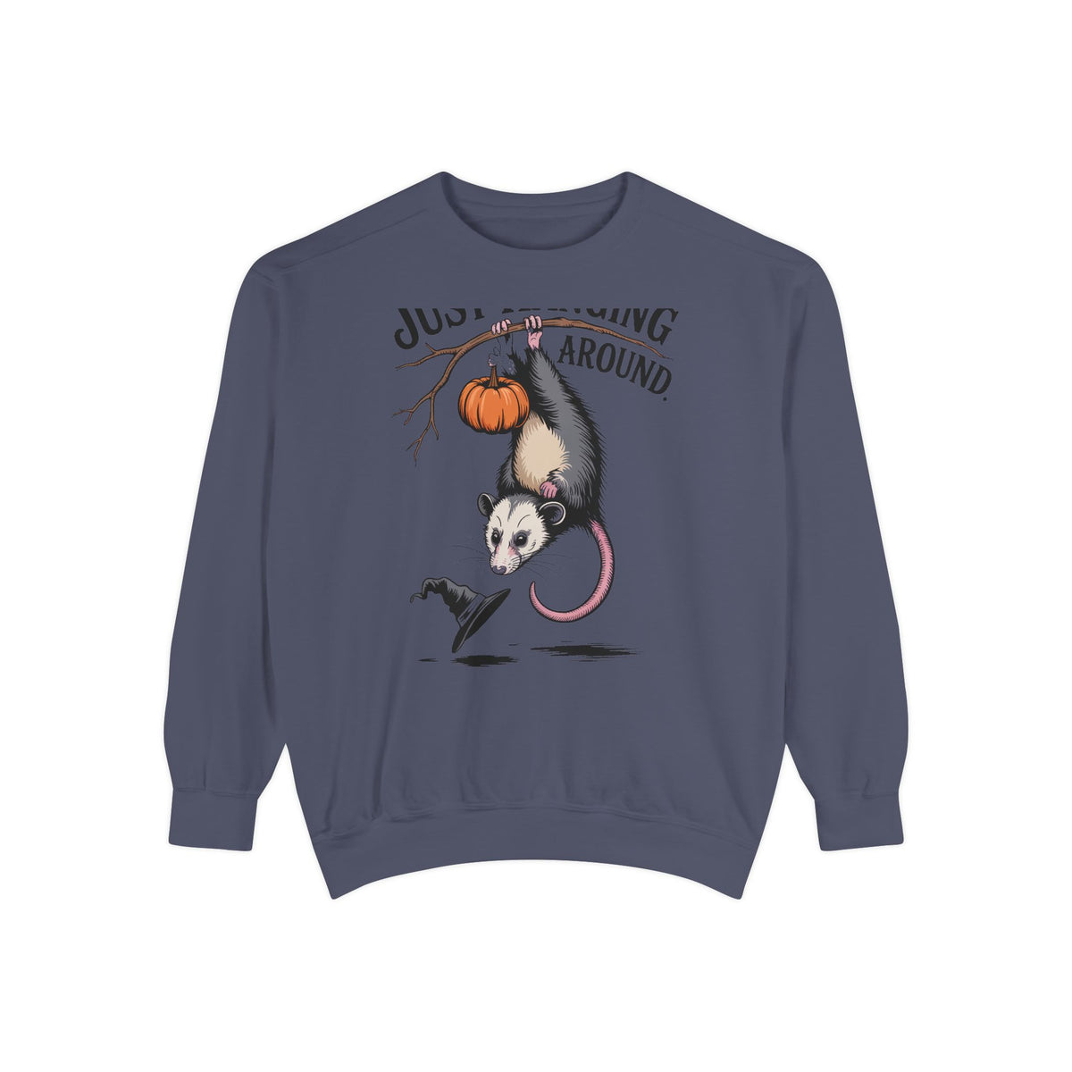 Just Hanging Around Opossum Sweatshirt, Vintage Halloween Crewneck, Funny Opossum Jack-o'-Lantern Shirt, Spooky Season Gift