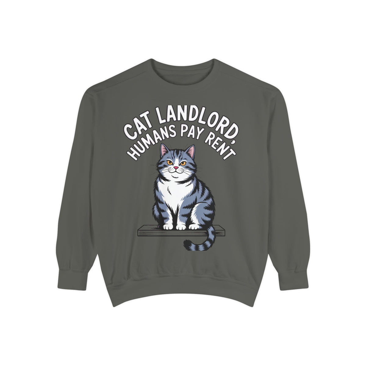 Cat Landlord Sweatshirt, Funny Cat Owner Gift, Humans Pay Rent Crewneck, Cute Fat Cat Sweatshirt, Embroidered Patch Style Sweatshirt