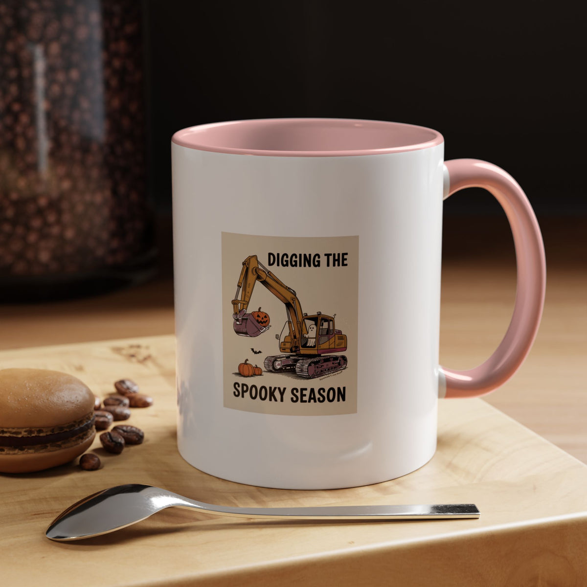 Digging The Spooky Season Excavator Mug, Halloween Excavator Coffee Cup, Funny Ghost Pumpkin Mug, Halloween Gift for Construction Lover