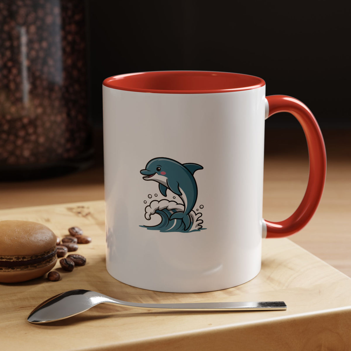 Cute Dolphin Mug, Jumping Dolphin Wave Coffee Mug, Ocean Lover Gift, Cartoon Dolphin Ceramic Cup, Beach Animal Lover Present