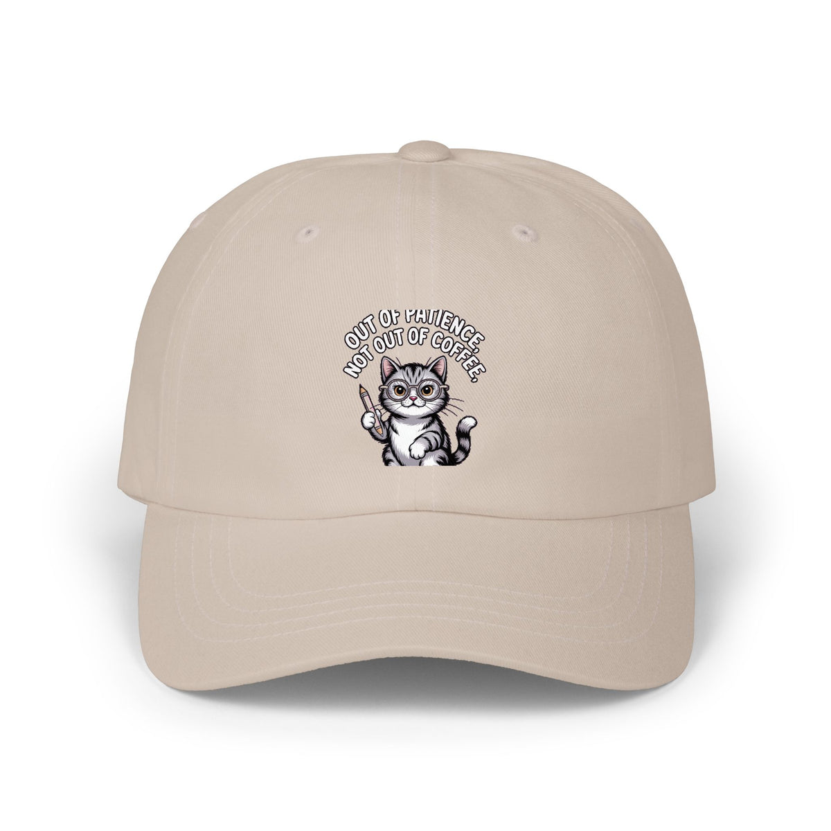 Funny Teacher Cat Dad Hat, 'Out of Patience Not Out of Coffee' Cap, Cute Cat Teacher Gift, Sarcastic Teacher Embroidered Hat