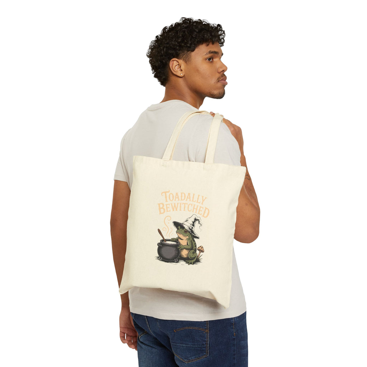 Toadally Bewitched Tote Bag, Funny Halloween Witch Toad Canvas Bag, Vintage Storybook Frog Witch Gift, Spooky Season Tote