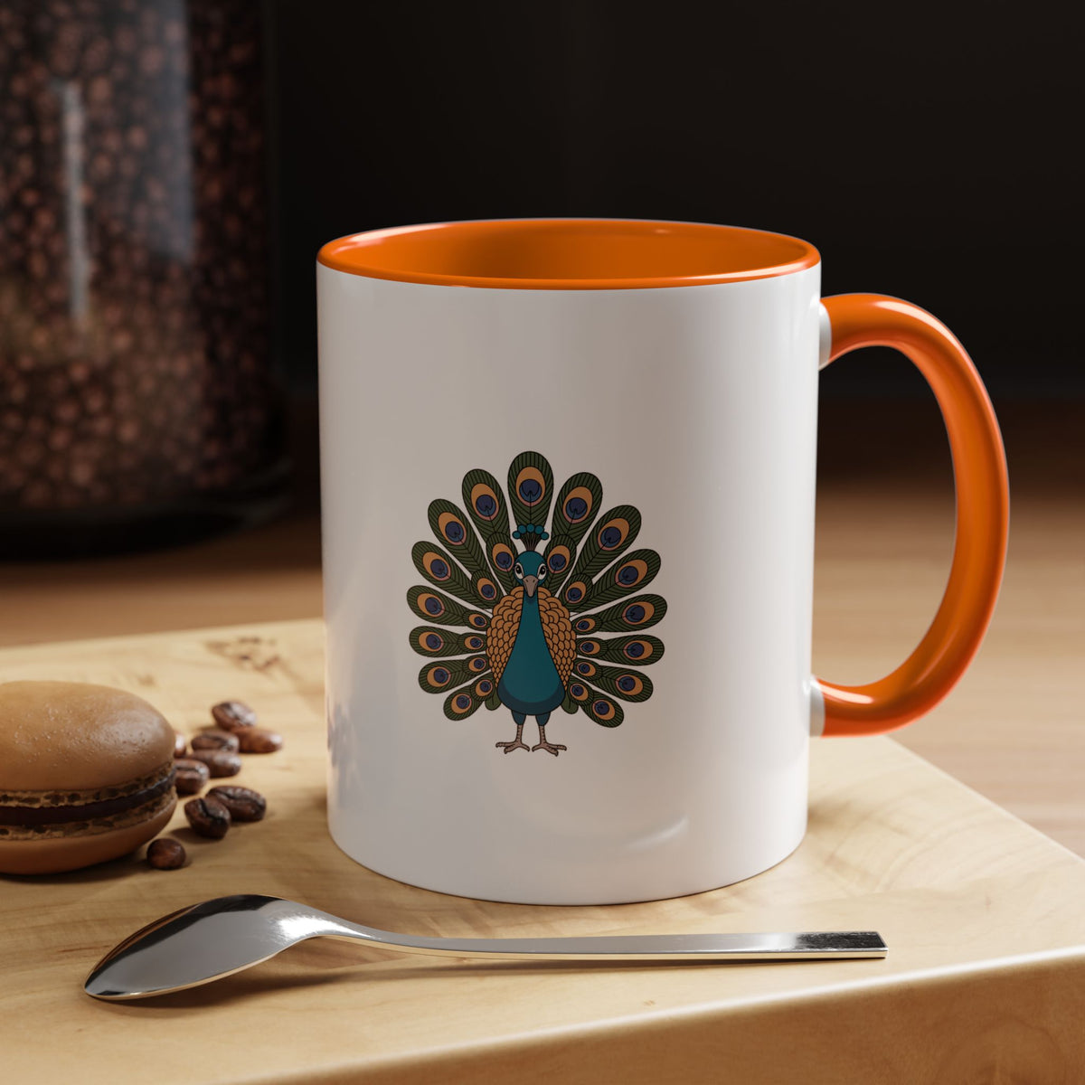 Cute Peacock Mug, Fanned Feather Peacock Coffee Cup, Bird Lover Gift, Cartoon Peacock Ceramic Mug, Colorful Feather Pattern Mug