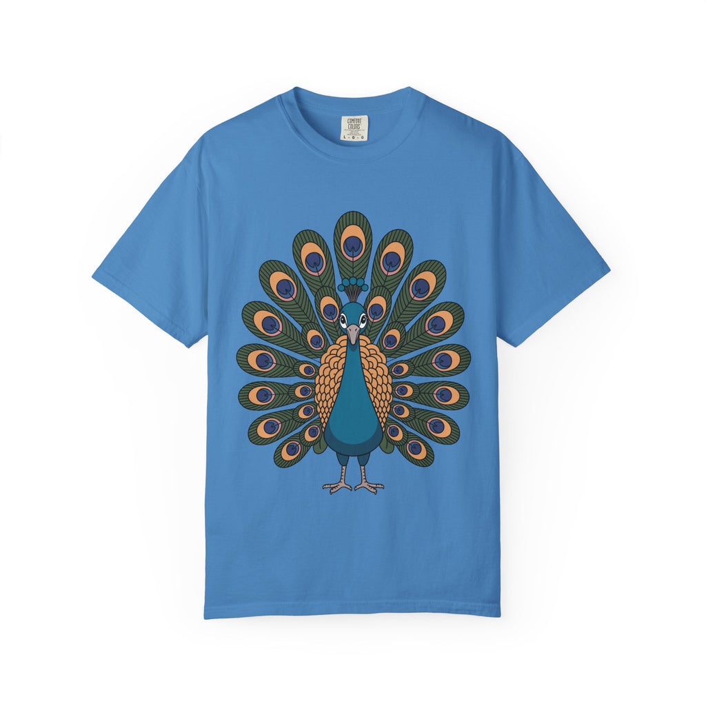 Cute Peacock T-Shirt, Fanned Feathers Bird Lover Gift Tee, Cartoon Peacock Graphic Shirt for Nature Lovers