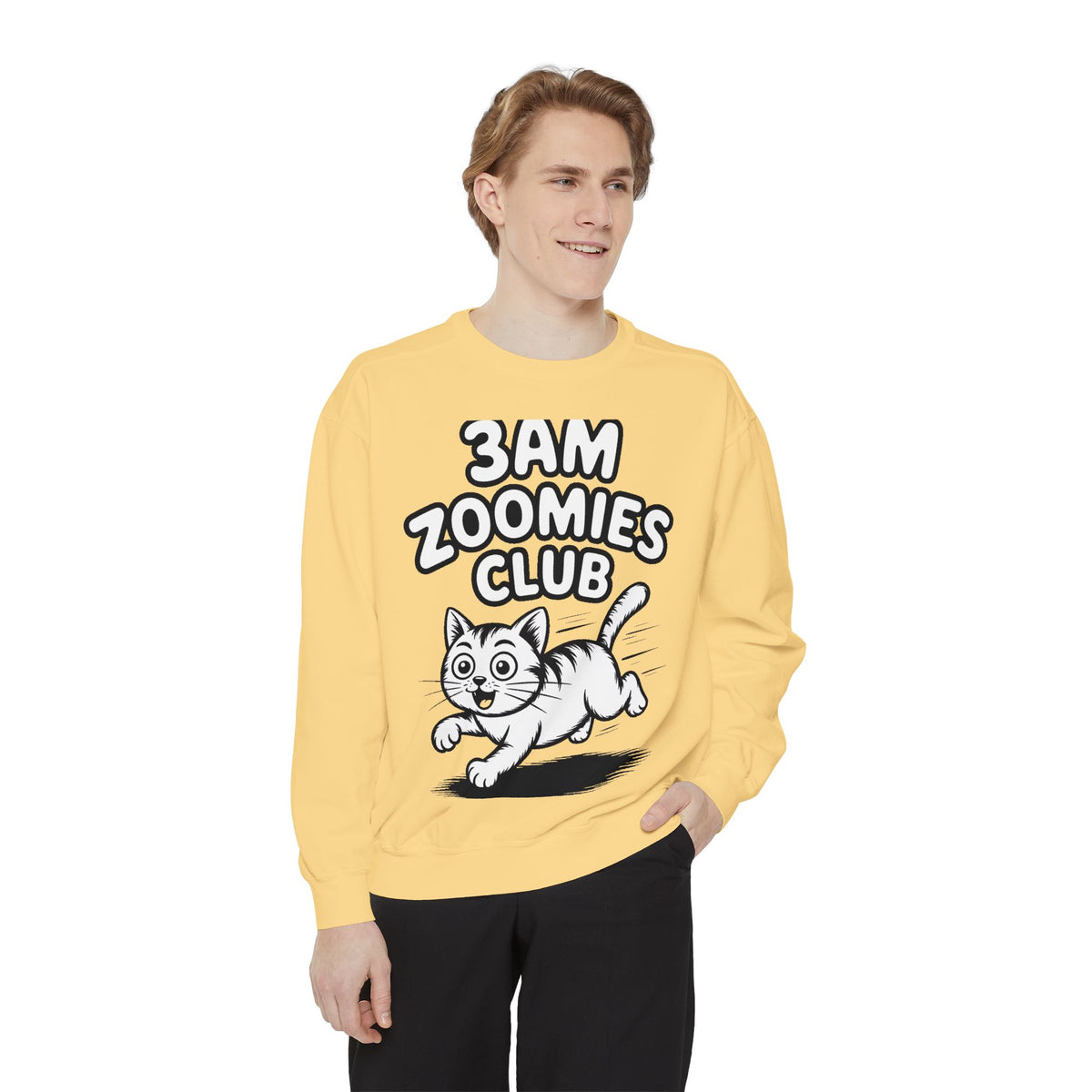 3AM Zoomies Club Sweatshirt, Funny Cat Crewneck, Cute Crazy Cat Lover Gift, Embroidered Patch Style Cat Sweatshirt