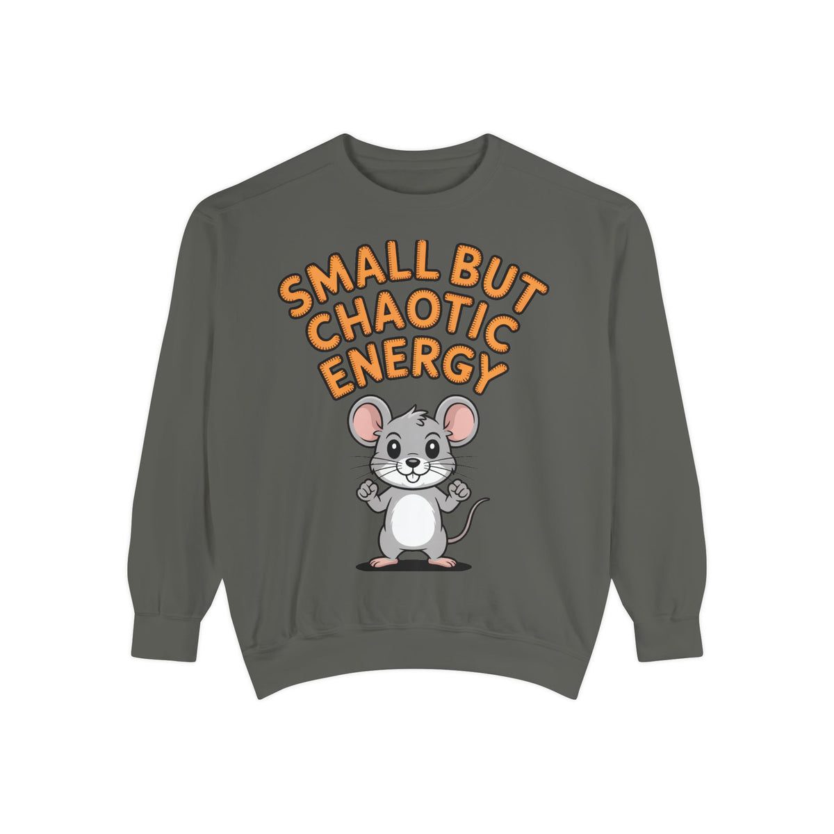 Small But Chaotic Energy Sweatshirt, Funny Mouse Crewneck, Cute Cartoon Mouse Sweatshirt, Embroidered Patch Style Gift