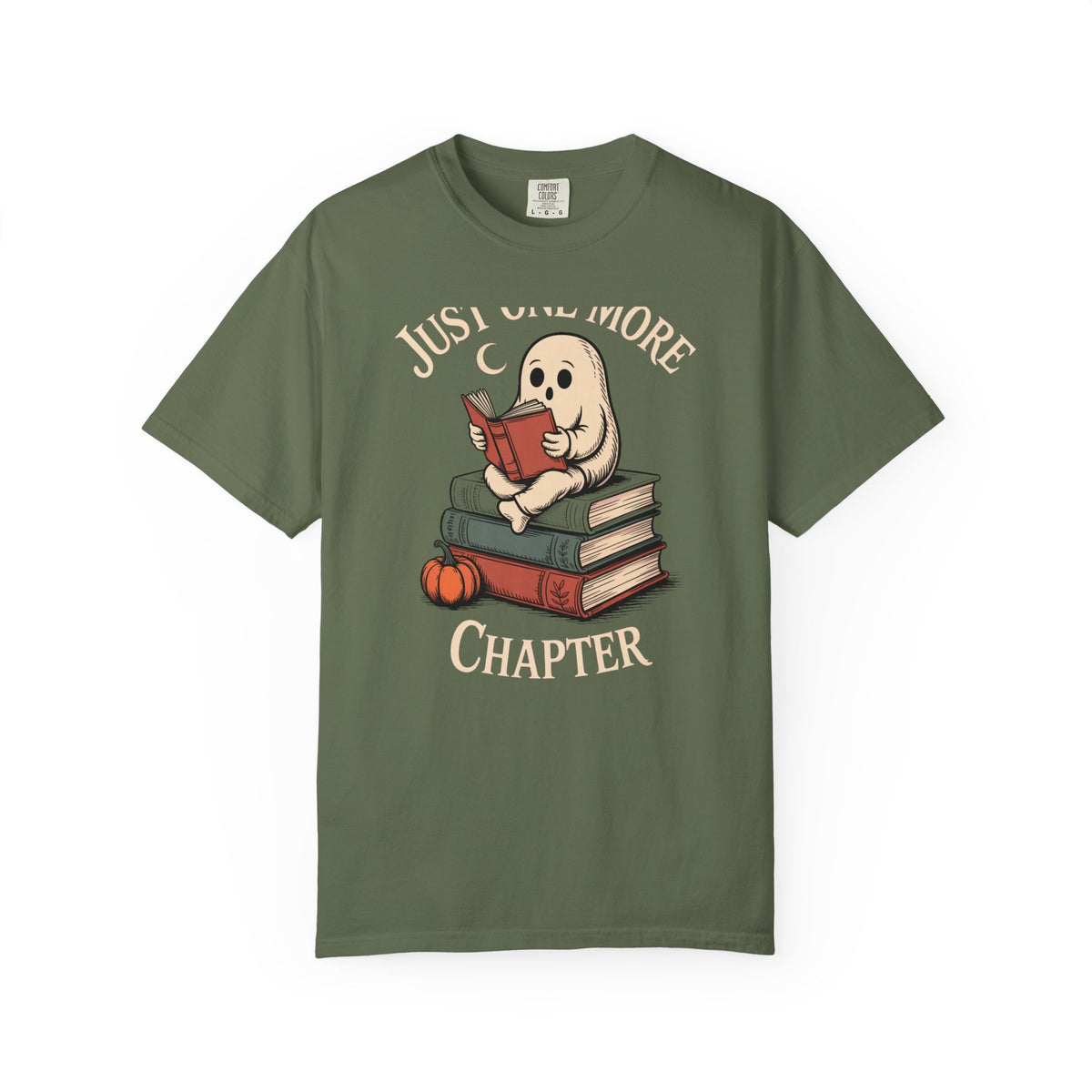 Just One More Chapter Ghost Shirt, Halloween Reading Tee, Bookworm Ghost T-Shirt, Cozy Spooky Season Gift for Book Lovers