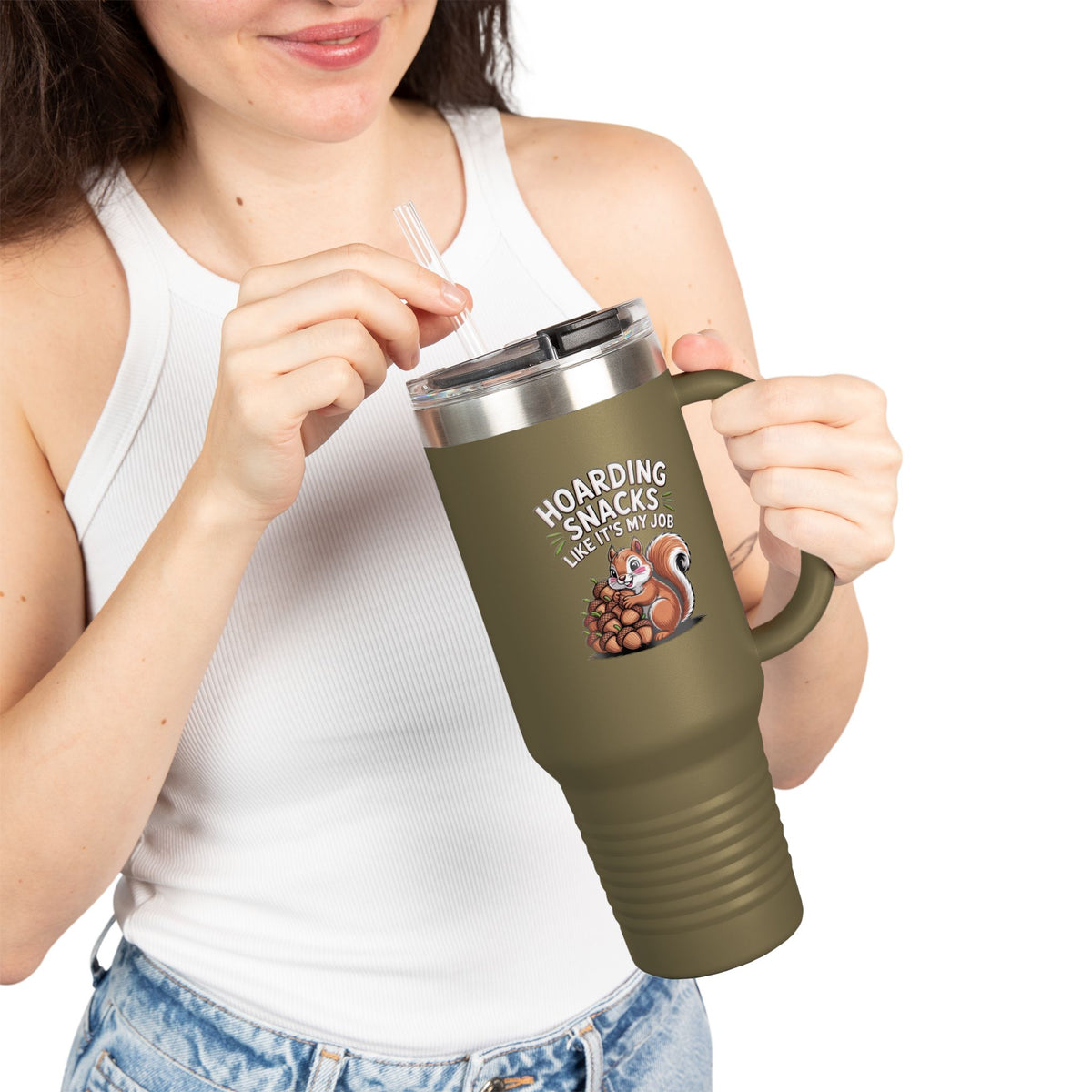 Funny Squirrel Travel Mug, Hoarding Snacks Like It's My Job Tumbler, Cute Squirrel 40oz Cup, Snack Lover Gift, Nature Lover Tumbler