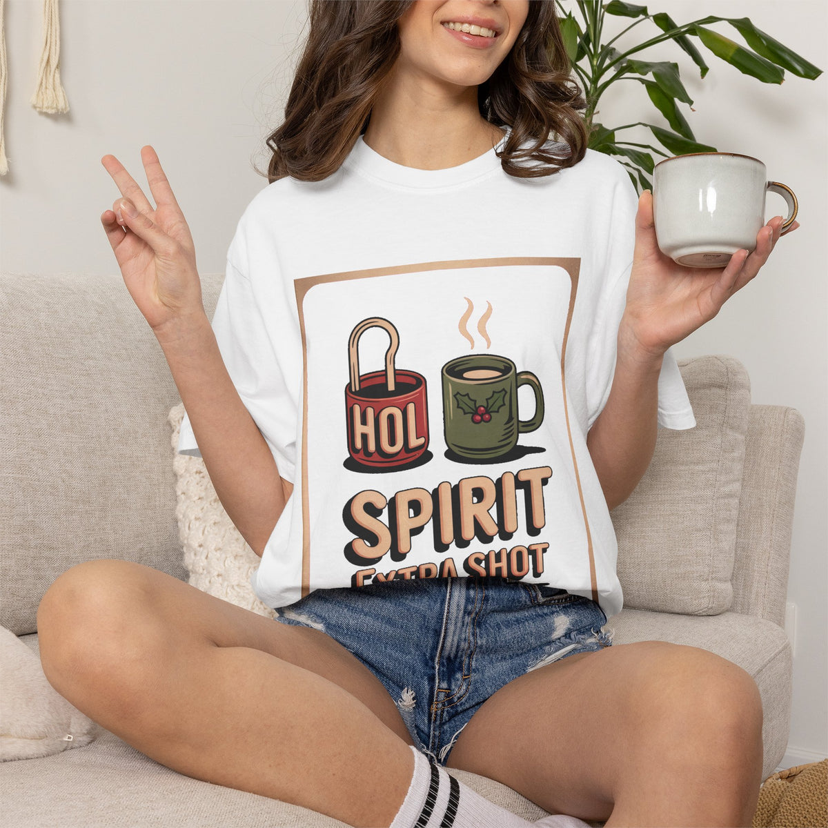 Coffee Lover Christmas Shirt, Holiday Spirit Extra Shot Tee, Funny Christmas Coffee Gift, Retro Diner Coffee Shirt, Coffee Addict Holiday T…
