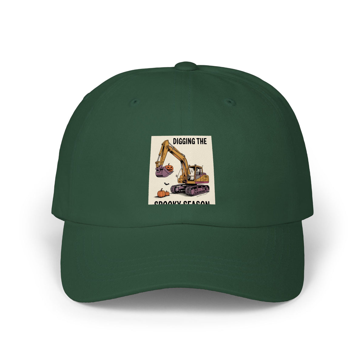 Digging The Spooky Season Dad Cap, Halloween Excavator Hat, Funny Pumpkin Ghost Cap, Construction Halloween Gift for Dad