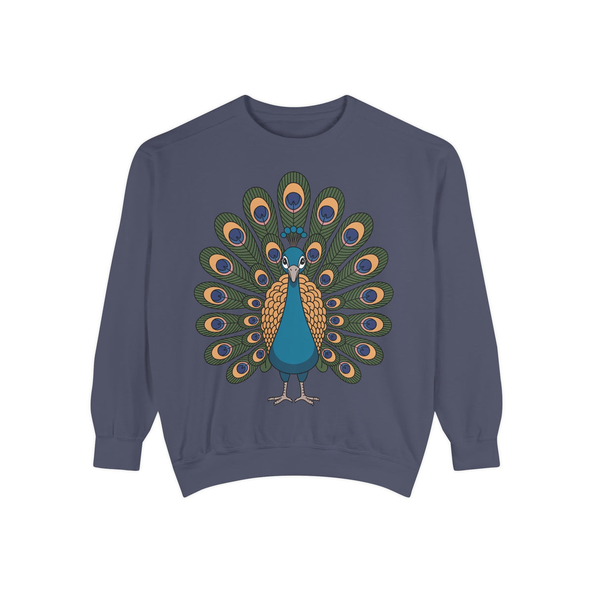Peacock Sweatshirt, Cute Cartoon Peacock Crewneck, Embroidered Patch Style Feather Sweatshirt, Bird Lover Gift