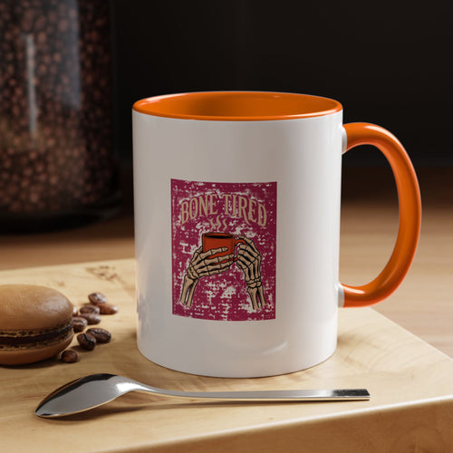 Bone Tired Coffee Mug, Skeleton Hands Halloween Mug, Funny Halloween Coffee Cup, Vintage Spooky Season Gift