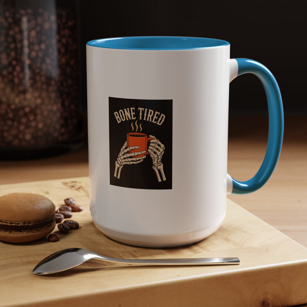 Bone Tired Coffee Mug, Skeleton Hands Halloween Mug, Vintage Halloween Coffee Cup, Funny Skeleton Mug Gift, Spooky Season Coffee Mug