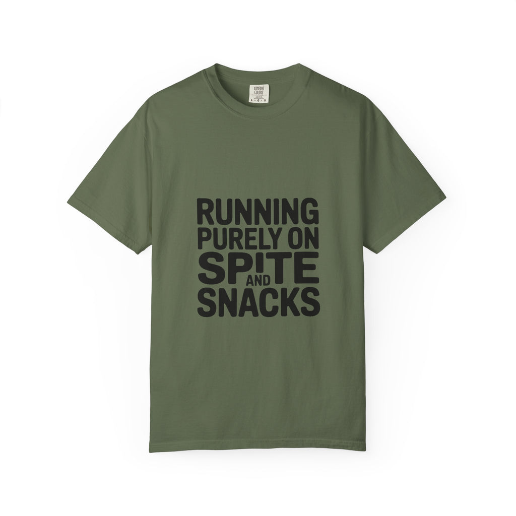 Running On Spite And Snacks Shirt, Funny Sarcastic T-Shirt, Bold Typography Tee, Snarky Gift for Coworker or Friend