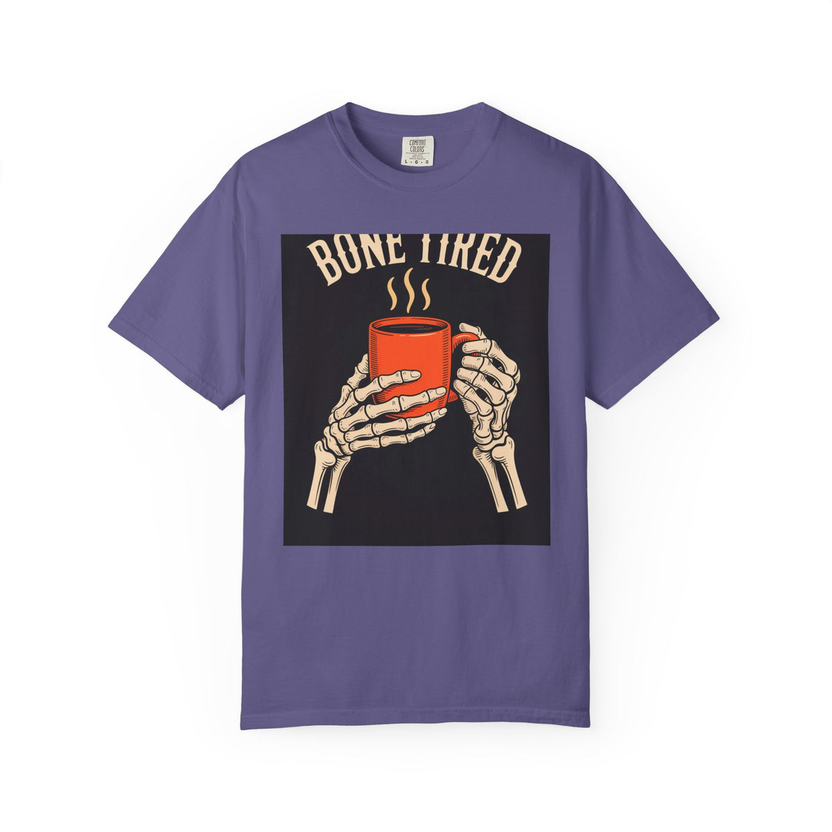 Bone Tired Halloween Shirt, Skeleton Hands Coffee Mug Tee, Vintage Halloween Coffee T-Shirt, Spooky Season Gift