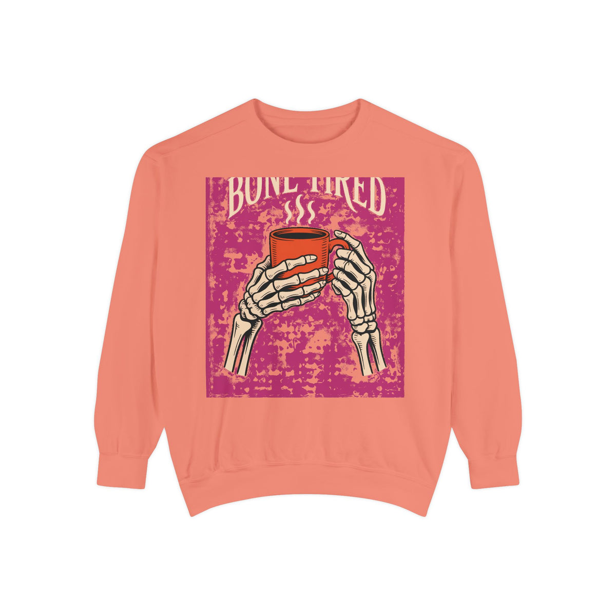 Bone Tired Coffee Sweatshirt, Halloween Skeleton Hands Mug Crewneck, Vintage Spooky Season Coffee Lover Gift, Funny Fall Sweatshirt