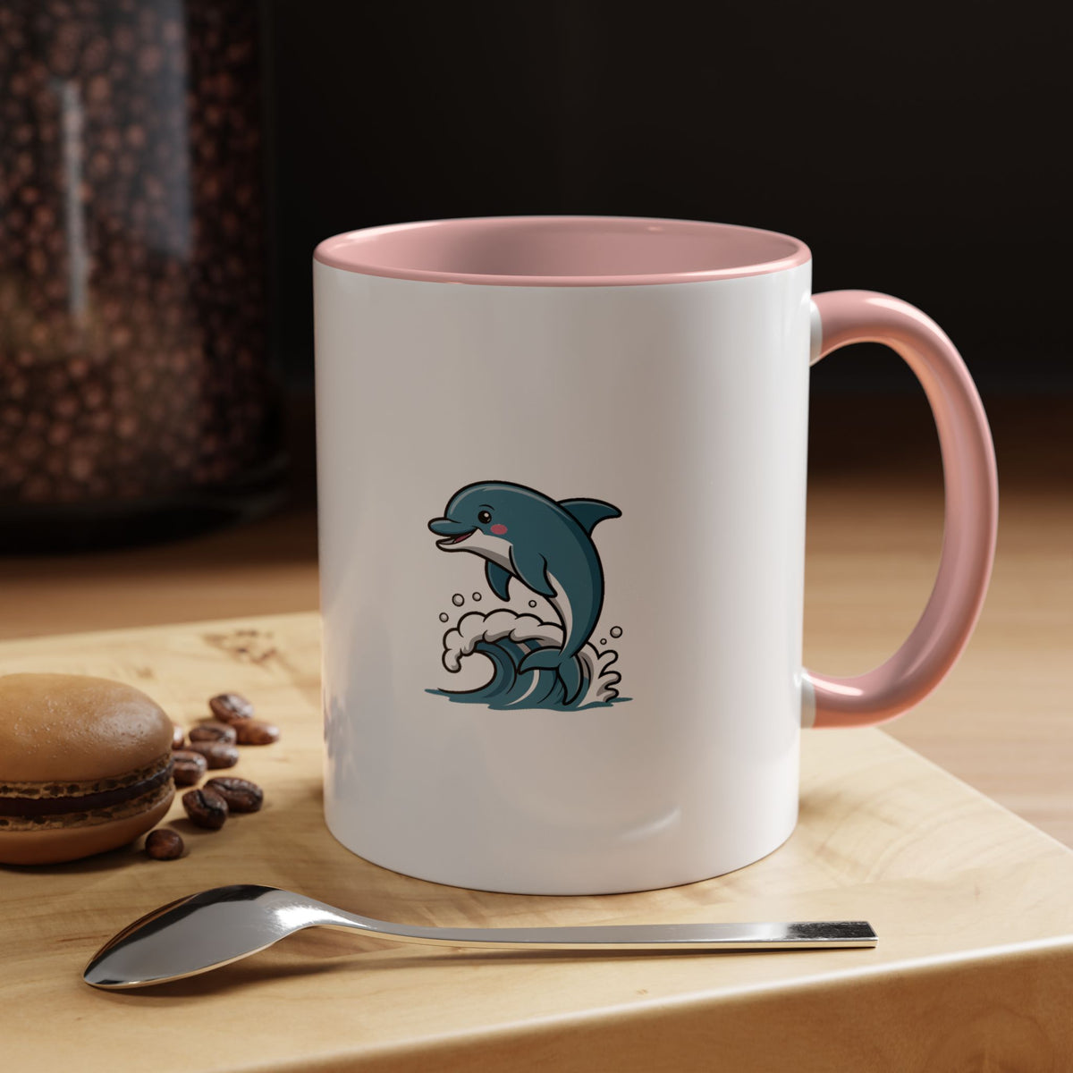 Cute Dolphin Mug, Jumping Dolphin Wave Coffee Mug, Ocean Lover Gift, Cartoon Dolphin Ceramic Cup, Beach Animal Lover Present