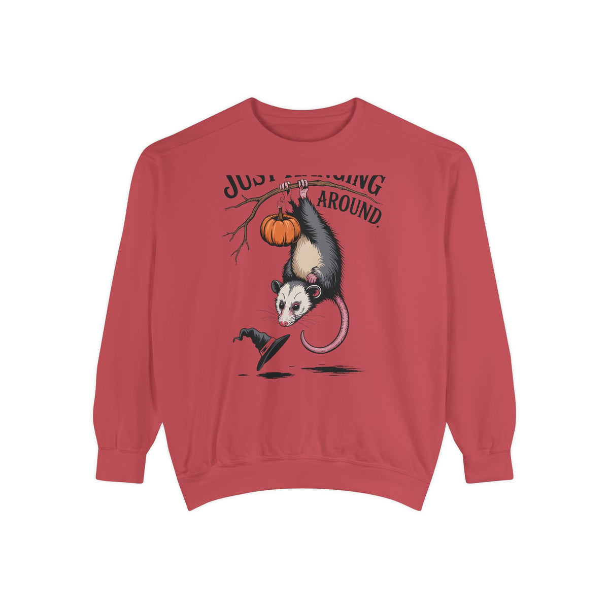 Just Hanging Around Opossum Sweatshirt, Vintage Halloween Crewneck, Funny Opossum Jack-o'-Lantern Shirt, Spooky Season Gift