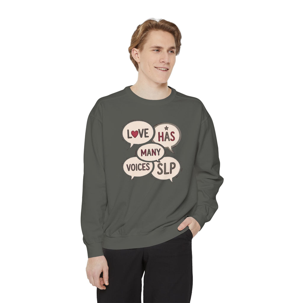 SLP Sweatshirt, Valentine's Day Gift For Speech Language Pathologist, Love Has Many Voices Crewneck, Speech Therapist Valentine Gift, SLP A…