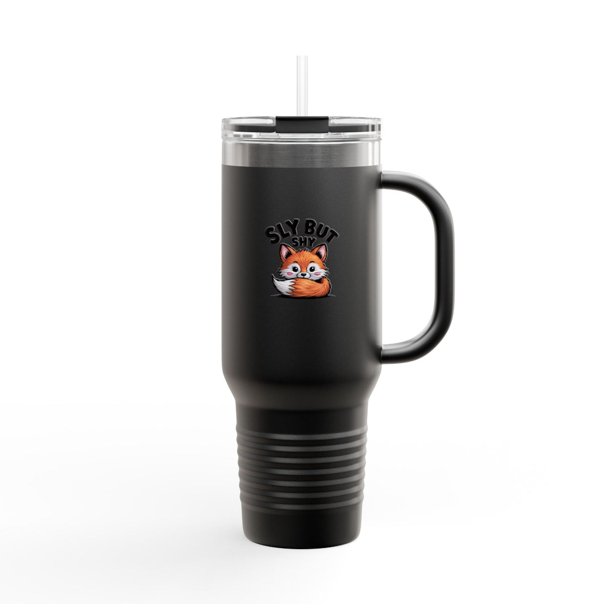 Sly But Shy Fox Travel Mug 40oz, Cute Fox Tumbler with Handle and Straw, Funny Fox Lover Gift, Introvert Coffee Cup