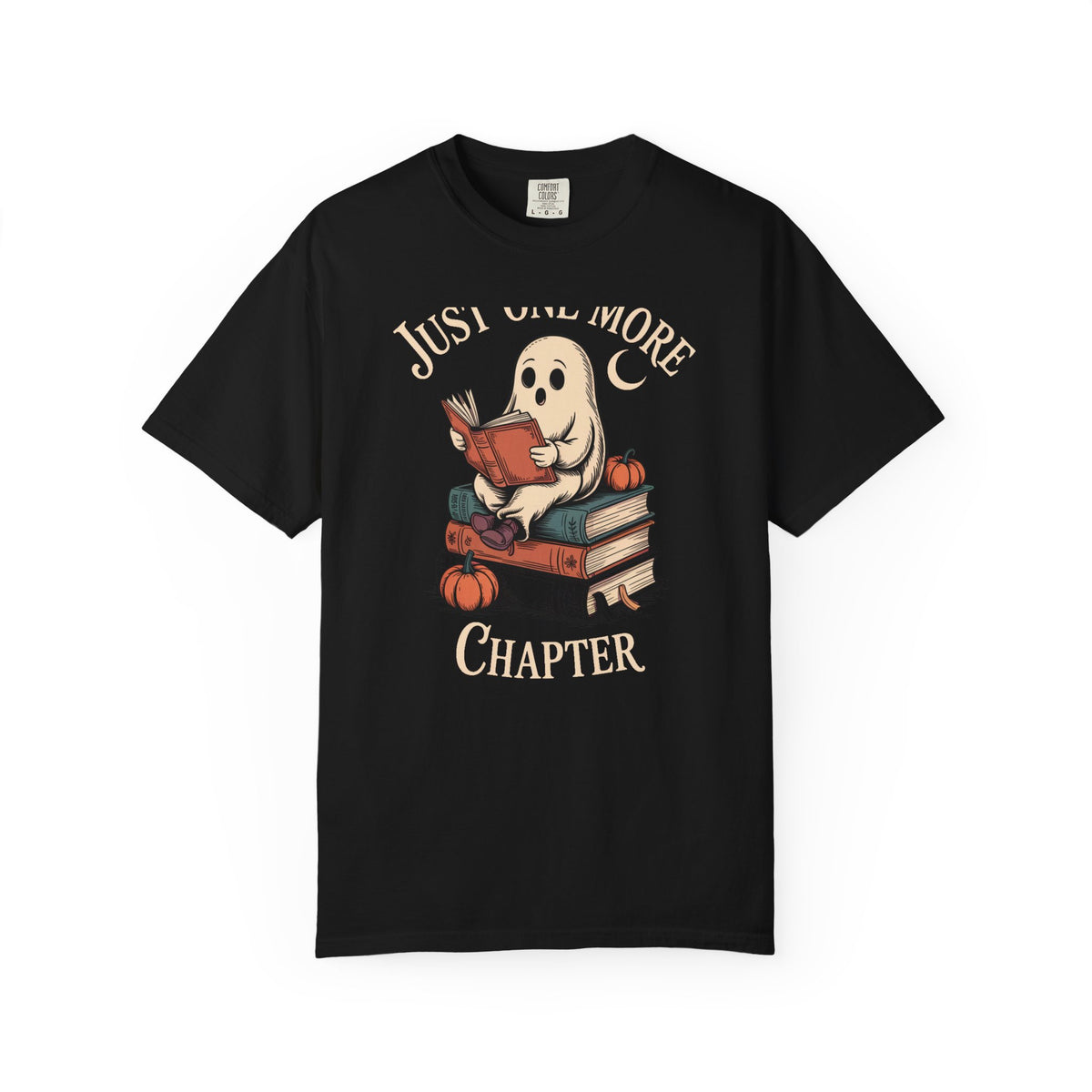Just One More Chapter Ghost Shirt, Cozy Halloween Reading Tee, Bookish Ghost T-Shirt, Vintage Storybook Halloween Gift