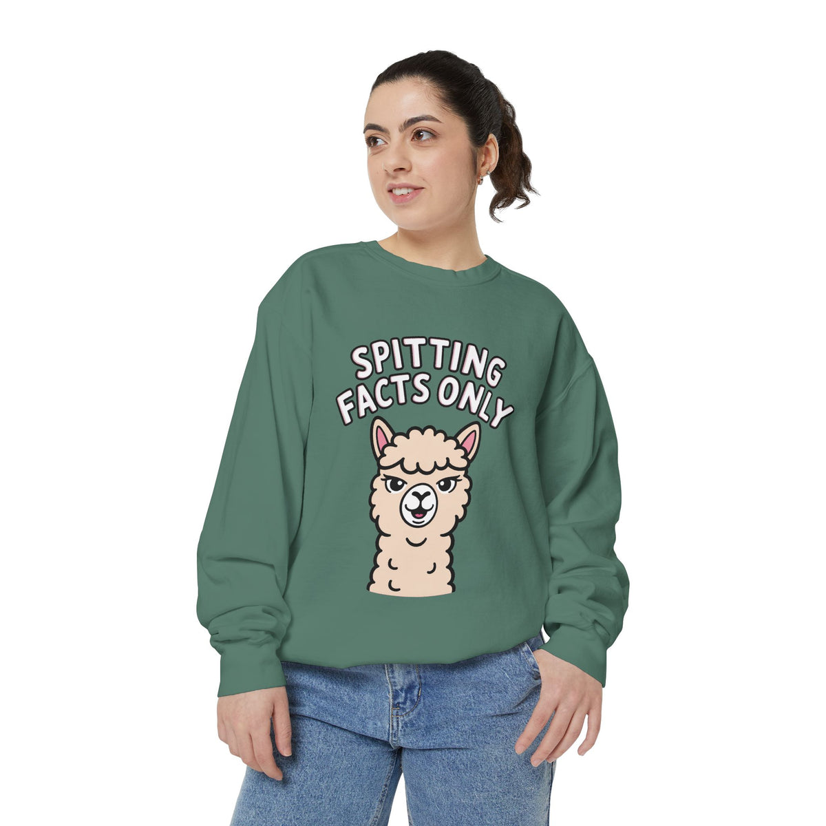 Alpaca Spitting Facts Sweatshirt, Funny Sassy Alpaca Crewneck, Cute Embroidered-Style Animal Sweatshirt, Alpaca Lover Gift