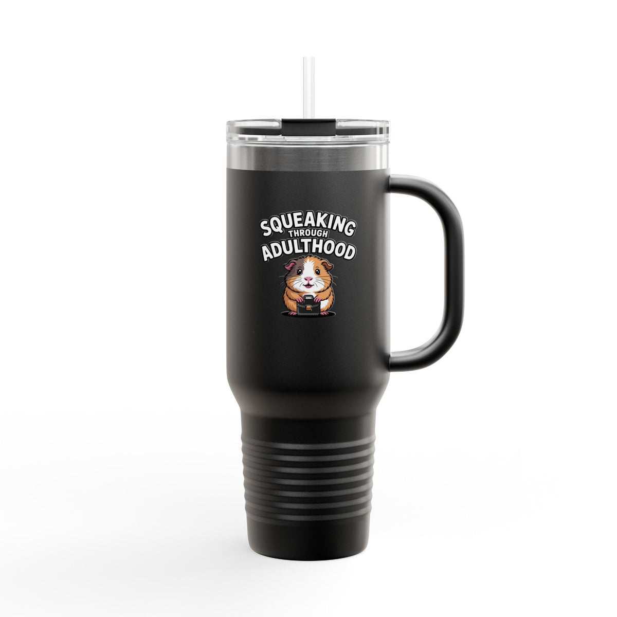 Guinea Pig Squeaking Through Adulthood Travel Mug, Funny Adulting Tumbler, Cute Guinea Pig Gift, 40oz Insulated Cup with Straw