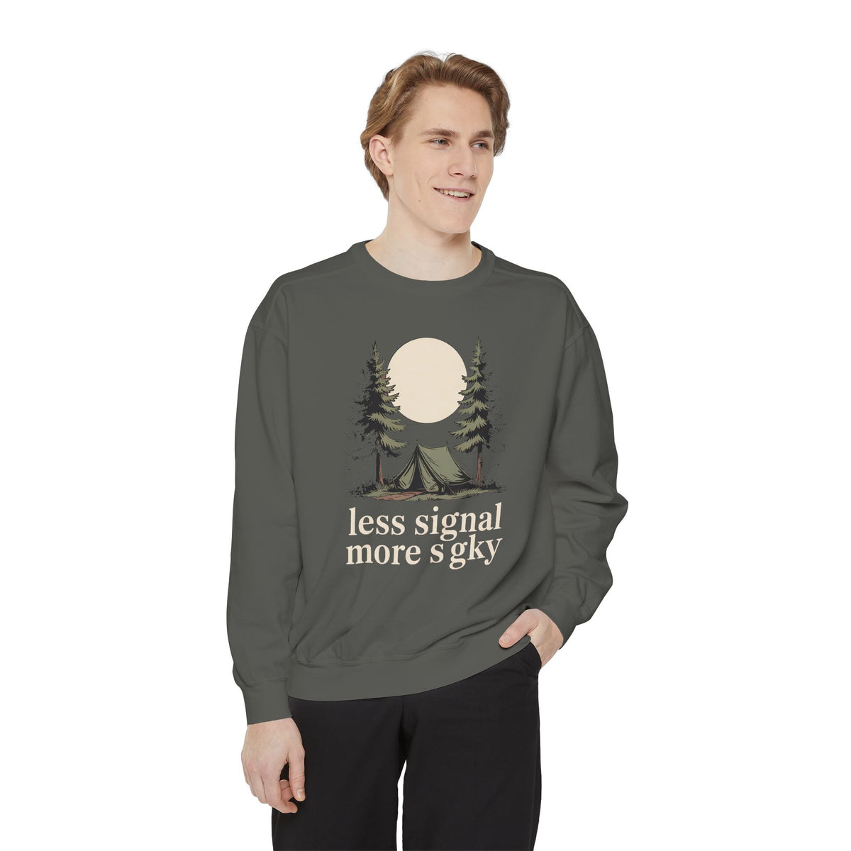 Camper Sweatshirt, Less Signal More Sky, Camping Gift For Campers, Outdoor Hobby Crewneck, Nature Lover Gift, Vintage Camp Sweatshirt
