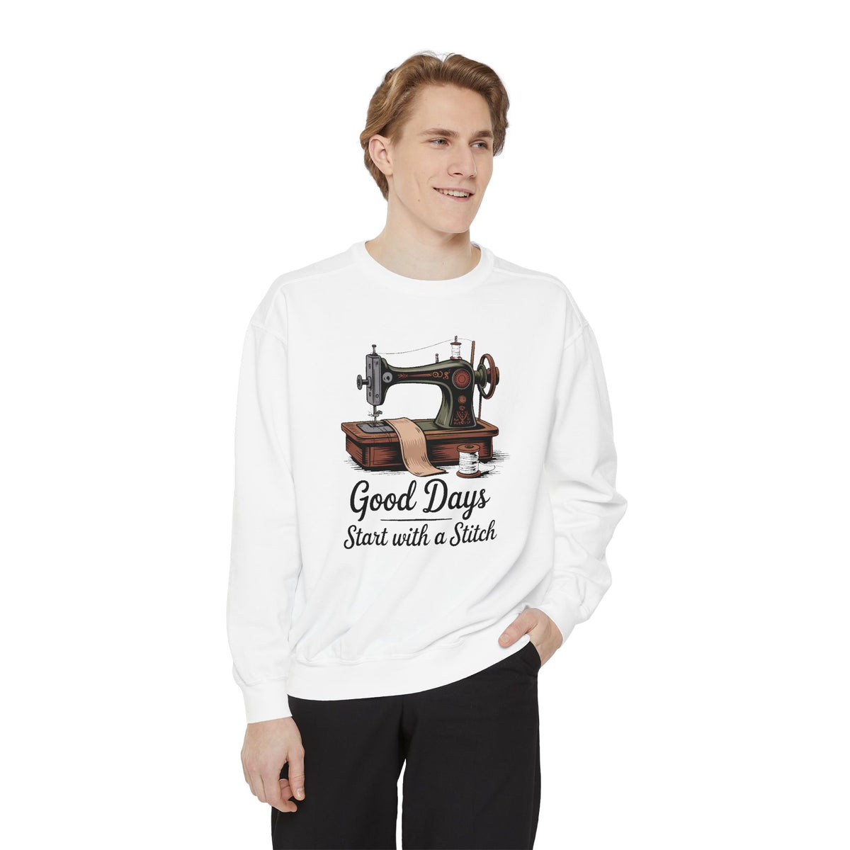 Sewing Sweatshirt, Good Days Start With A Stitch, Gift For Seamstress, Quilter Hobby Sweatshirt, Vintage Sewing Machine Crewneck