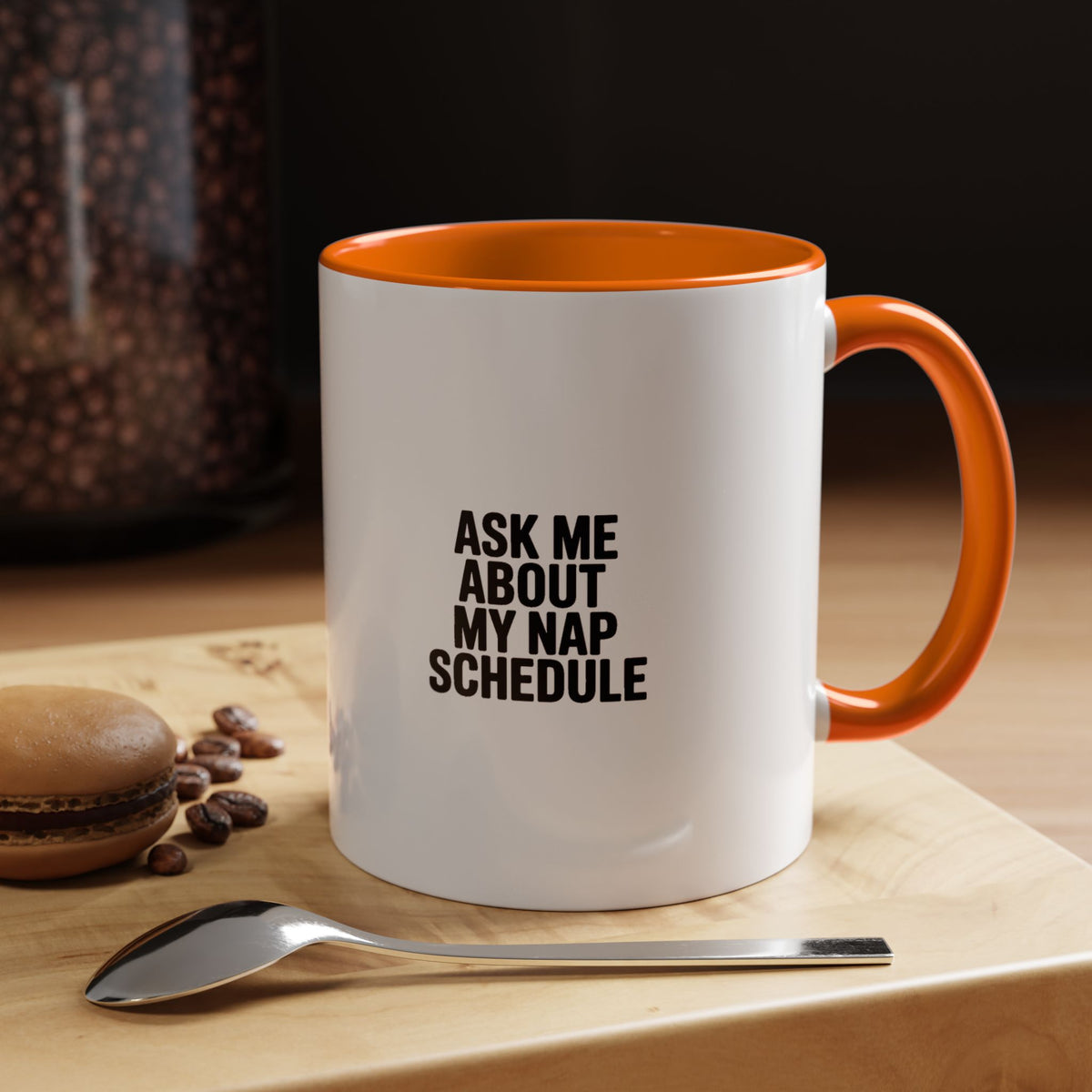 Ask Me About My Nap Schedule Mug, Funny Nap Lover Coffee Cup, Sarcastic Gift for Tired Parents, Bold Typography Accent Mug