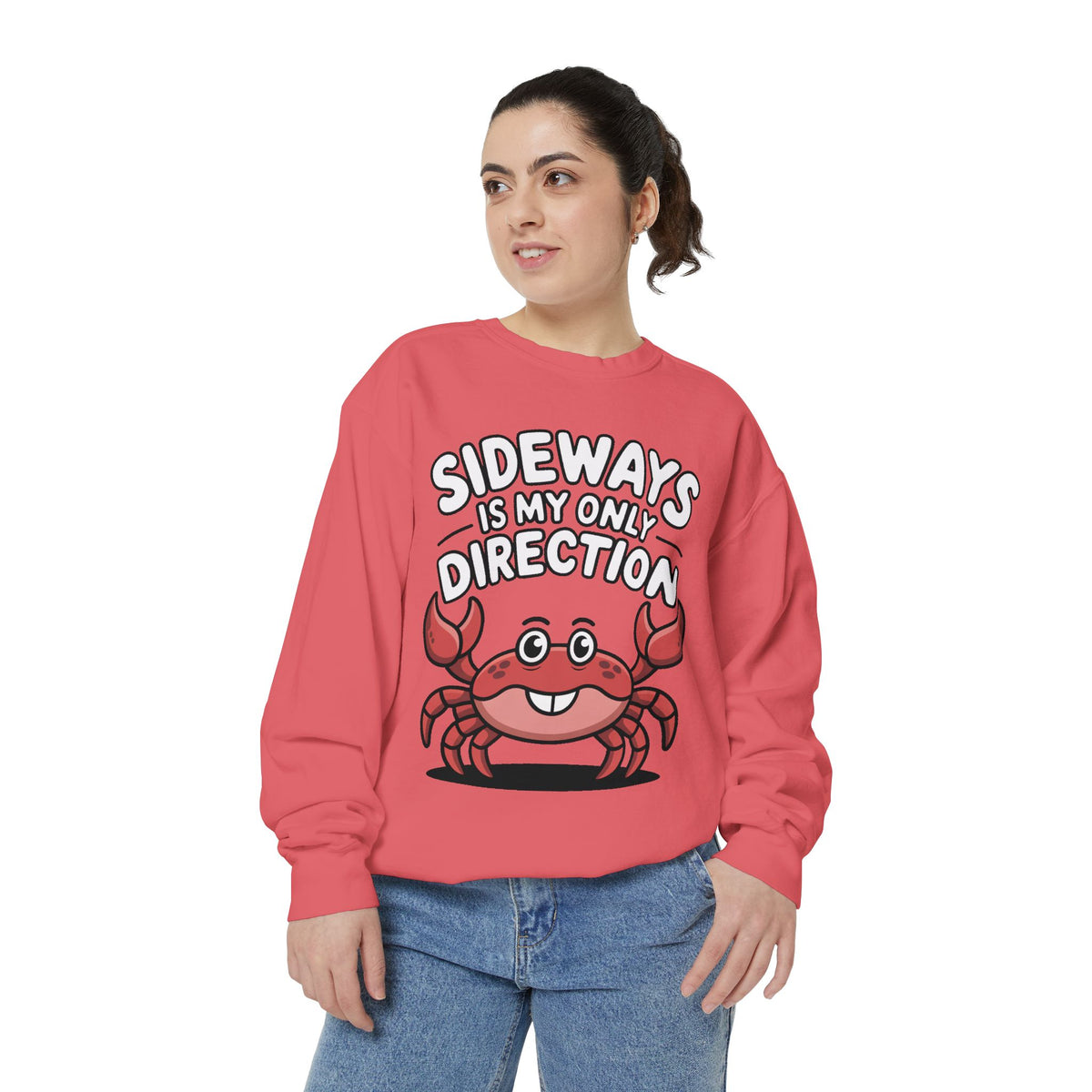 Funny Crab Sweatshirt, Sideways Is My Only Direction Crewneck, Cute Crab Lover Gift, Embroidered Patch Style Beach Sweatshirt